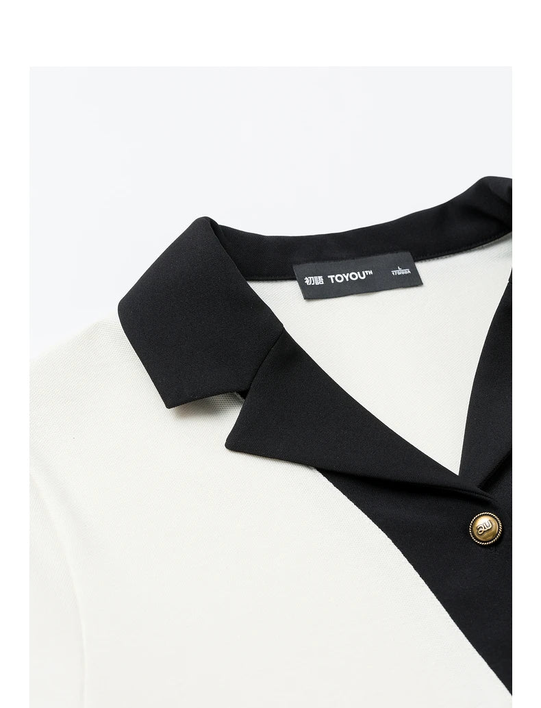 TOYOUTH Women Contrasting Colors POLO Collar T-shirt 2025 Summer New Short Sleeved Top