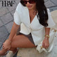 TRAF Crop Knitted Cardigan Women Autumn Short Sleeve Knit Ladies Outerwears Winter Button Bolero Cardigan Elegant Women Jackets