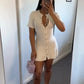 Trendix Elegant Knit Mini Dress Women Street Slim High Waist Short Sleeve Rib Sweater Dresses Vacation Bodycon Knitwear Dress
