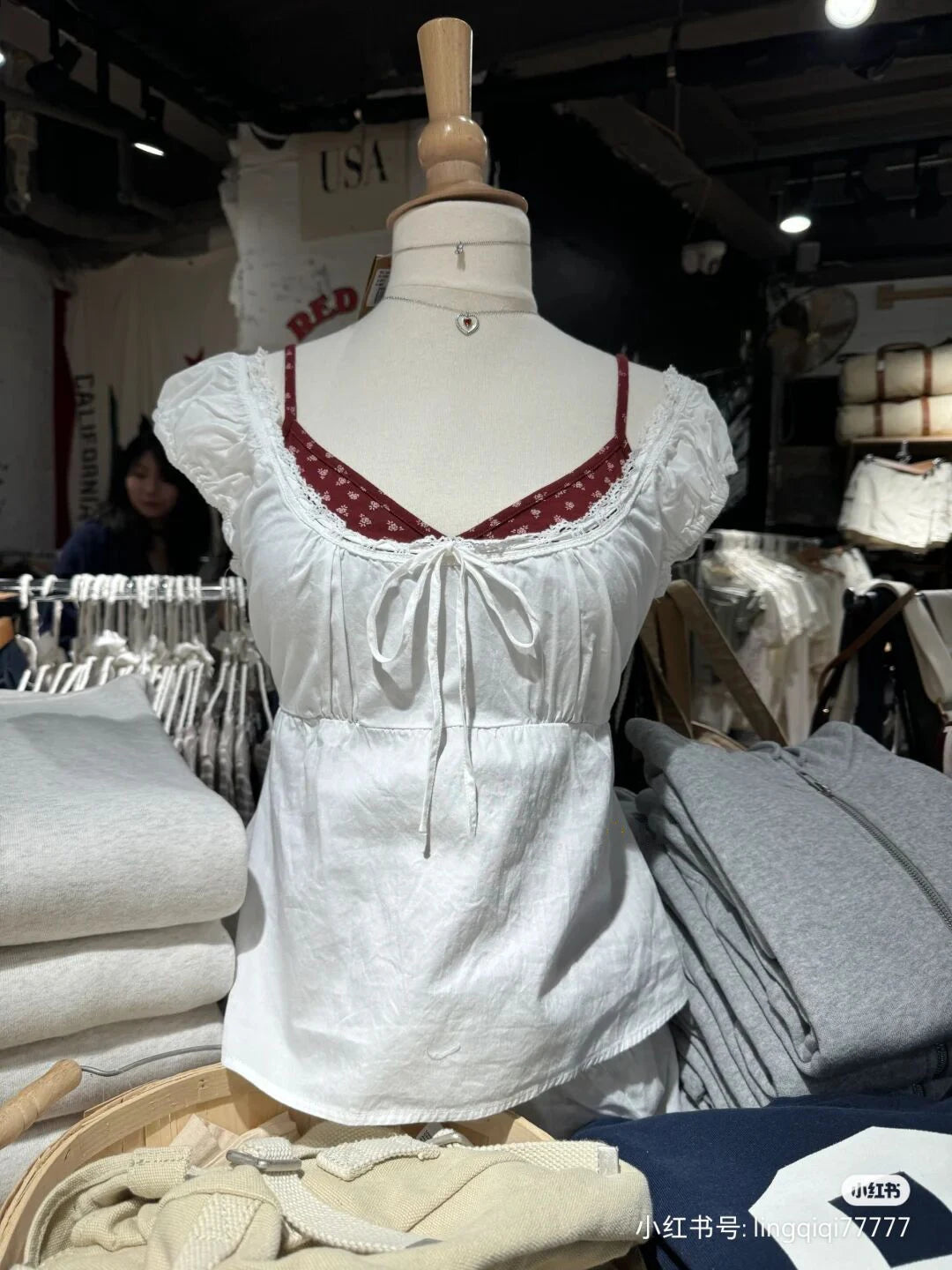 2024 New White Lace Tied Square Neck Summer T-shirts Chic Elegant Short Sleeve Tee Cotton Y2K Street Casual Bow Tie-up Top Women