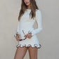 TARUXY Spring New Knitted Mini Dress For Women Fungus Contrast Color Slim Sweater Dress Elegant Female Party Clothes Long Sleeve