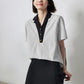 TOYOUTH Women Contrasting Colors POLO Collar T-shirt 2025 Summer New Short Sleeved Top