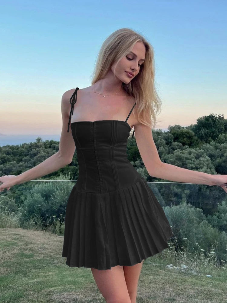 Suninheart Summer A  Line Short Dresses 2024 New Arrivals Casual Pleated One-piece Dress Gown Black Birthday Holiday Dress Women