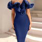 Women's Off Shoulder Bandage Midi Dress Luxury Design Ruffled  Elegant Black Sleeveless Ruffled Sexy Club Party Evening Dresses