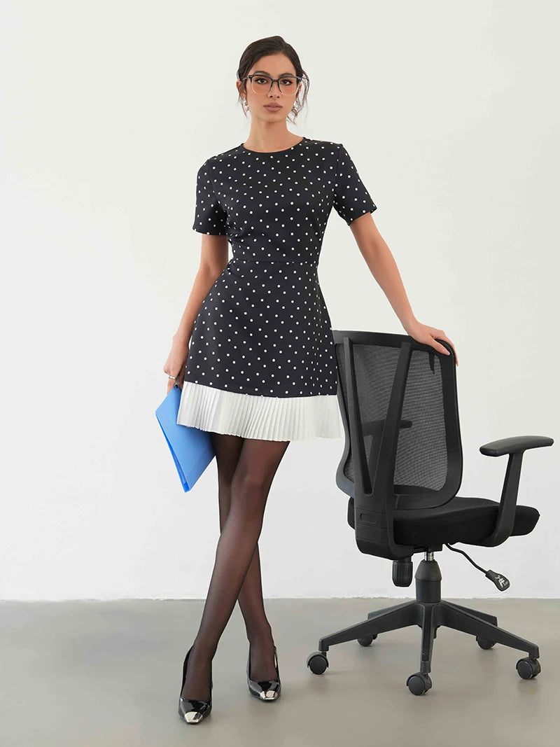 Elegant Retro Black Polka Dot Dress Women Office Style Sexy Short Summer Dresses Short Sleeve Polka Dot Beach Dress Women 2025