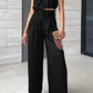 Women's Two Piece Pants Sets Open Navel Outfit Silk Pleated Texture Sleeveless Top Wide Leg Pants Set Summer Matching Sets 2024