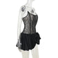 Talenza Black Lace Strapless Dress Women's Sexy Sleeveless Pleated A-Line High Waist Dress Backless Off Shoulder Y2k Party Dress