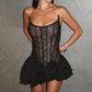 Talenza Black Lace Strapless Dress Women's Sexy Sleeveless Pleated A-Line High Waist Dress Backless Off Shoulder Y2k Party Dress