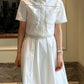 GALCAUR Elegant Two Piece Sets For Women Lapel Short Sleeve Tops High Waist A Line Pleated Skirts Solid Set Female Summer 2023