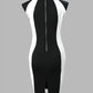 Elegant Women Party Club Dresses 2023 Summer Fashion Colorblock Round Neck  Bodycon Dress Sleeveless Casual Mini Black Dress