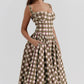 Women's French Style Long Dress with Solid/Floral/Checkered Multi Color Options Knee-Length Dress 2025 New Arrival