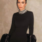 STOCK Shining Diamonds Neck Flare Sleeve Black Long Bandage Dress Elegant Woman Evening Party Dress Cocktail Party Outfit