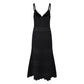 Black Spaghetti Strap Mermaid Dress Women's 2024 New Hollow Out Knitted Slim Mid-Calf Dresses