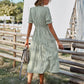 Women's Causal Striped Tassel Medium Long Dress V Neck Button Short Sleeve Spring Summer Dress