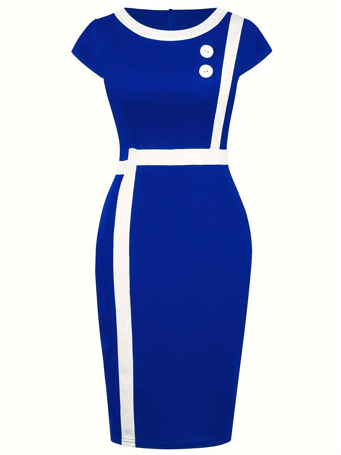 Elegant Patchwork Black White Dress Women Summer O-Neck Short Sleeve Slim Office Lady Pencil Bodycon Dresses Party Vestido