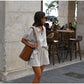 Women Casual Striped Cotton Linen Loose Shirt Shorts Suits Fashion Lapel Half Sleeves Elastic Waisted Shorts Summer Lady Outfits