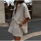 Women Casual Striped Cotton Linen Loose Shirt Shorts Suits Fashion Lapel Half Sleeves Elastic Waisted Shorts Summer Lady Outfits