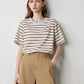 TOYOUTH Women Striped Short Sleeved T-shirt 2024 Summer New Academy Style Round Neck Top