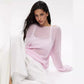 Original Fashion Hollow Out Knit Shirt Spring And Summer Women's Perspective Thin O-Neck Loose Elastic Long Sleeve Knit T-shirt