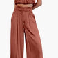 Women's Two Piece Pants Sets Open Navel Outfit Silk Pleated Texture Sleeveless Top Wide Leg Pants Set Summer Matching Sets 2024