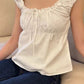 2024 New White Lace Tied Square Neck Summer T-shirts Chic Elegant Short Sleeve Tee Cotton Y2K Street Casual Bow Tie-up Top Women