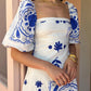 Fashion Square Collar Printed Long Dress Women Elegant Casual Short Puff Sleeved Dresses 2024 Summer Chic Female Vacation Robes