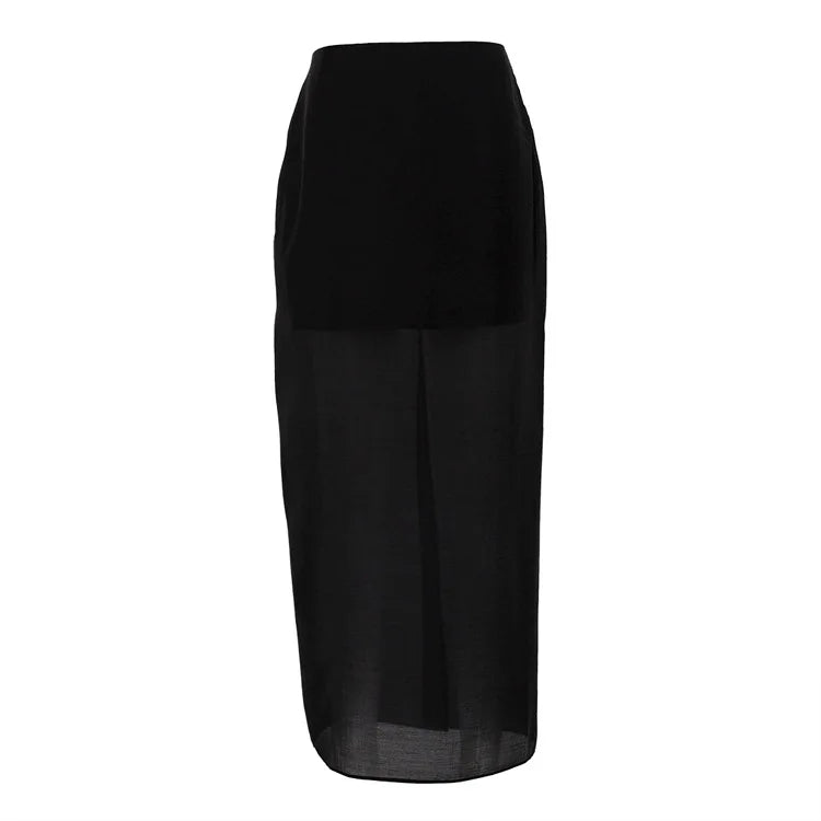 Tuularose Black Mesh Skirt Women's Sexy Perspective High Waist Slit Hip Cover Skirt Summer Fashion Casual Office Lady Skirt 2025
