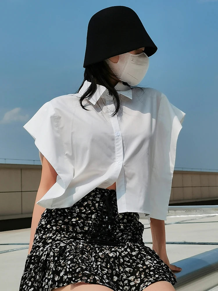 TWOTWINSTYLE Solid Patchwork Button Shirts For Women Lapel Batwing Sleeve Short Length Slim Blouse Female Fashion Clothing New