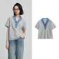 TOYOUTH Women Contrasting Colors POLO Collar T-shirt 2025 Summer New Short Sleeved Top