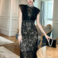 Women's French Noble Elegant Prom Dresses Black Lace Sheer Perspective Diamond High Waist Fishtail Robe Party Banquet Vestidos
