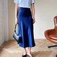 Fashion Women's Skirt A-line Silk High Waist Elegant Skirts Green Blue Long Summer Skirts Korean Side Zipper Office Satin Skirt