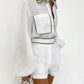 Bornladies 100% Cotton Casual Fashion Long Sleeve Set Summer Women's Pocket Black White Chic Shirt Shorts Loose Two-piece Set