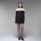 Preorder Hepburn Style Spliced Mini Black Dress French Noble One Shoulder Suit Dress A- Line Skirt Women Polyester Fiber Full Sl