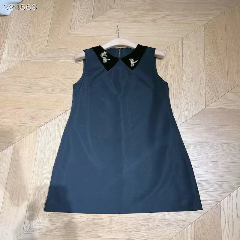 Fyion 2024 New Runway Design Summer Sleeveless Black Dress Women Beading Sexy Ladies Hot Sale Party Knee-Length Vestidos