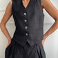 Cotton Linen Blend Vest Wide Leg Pants Suit Spring and Summer Women's Casual Fashion Sleeveless Vest Pleated Low Waist Pants Set