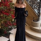 TARUXY Black Lace Flare Sleeve Dress One-Shoulder Women's Slim Tight Waist Sexy Gown Dress Elegant Strapless Long Fishtail Dress