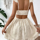 Elegant Women Summer Lace Floral Patchwork Corset Mini Dress Sleeveless Square Neck Tie-up Short Tank A-line Flowy Party Dress