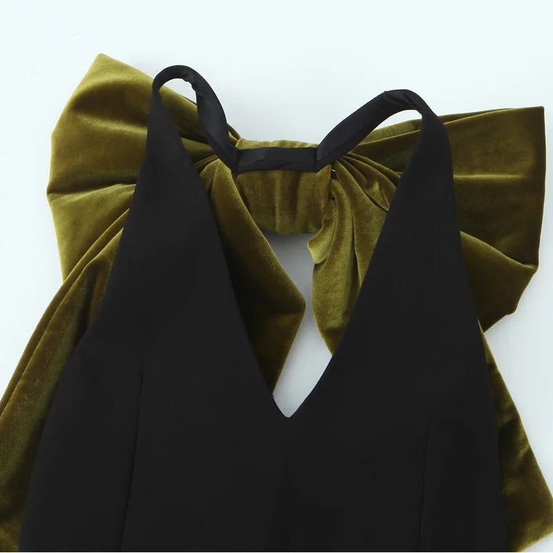 TRAF Dresses Sleeveless Black Mini Dress Women Summer Butterfly Knot Velvet Dress Backless Sexy Short Dresses Woman Party Dress