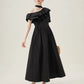 FSLE Black Women Dress 100% Cotton Ankle-Length Women Summer Dress One-shoulder Sleeve Ruffled Pink Maxi Dress 24FS18015