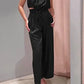 Women's Two Piece Pants Sets Open Navel Outfit Silk Pleated Texture Sleeveless Top Wide Leg Pants Set Summer Matching Sets 2024