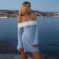 Talenza Elegant Backless Patchwork Mini Dress Women's Sexy One Shoulder Long Sleeve A-Line Dress Solid Slim Resort Mini Dress
