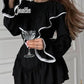 Jastie 2023 Autumn New Women's Dress Round Neck Long Bell Sleeve Ruffle Dresses Women's Temperament Design Short Black Dress