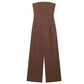 TRZA-Strapless Linen Jumpsuits for Women, Straight Neck, Back Zipper, Female Playsuits, Chic Fashion