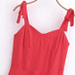 French Red Holiday Party Sling Summer Dress For Women Bow Shoulder A-line Slim Midi Chiffon Dresses