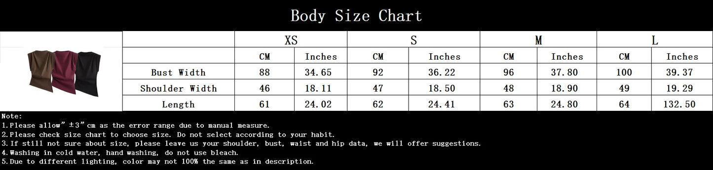 TRAFZA Vintage Chic Women Solid Asymmetric O-Neck Zipper Sleeveless Cross Folds Top Fashion 2025 Streetwear Padded Shoulder Top