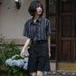 XEJ Elegant and Youth Woman Blouses Short Sleeve Striped Shirt British Style Summer Shirts for Women Fashion Retro Shirt