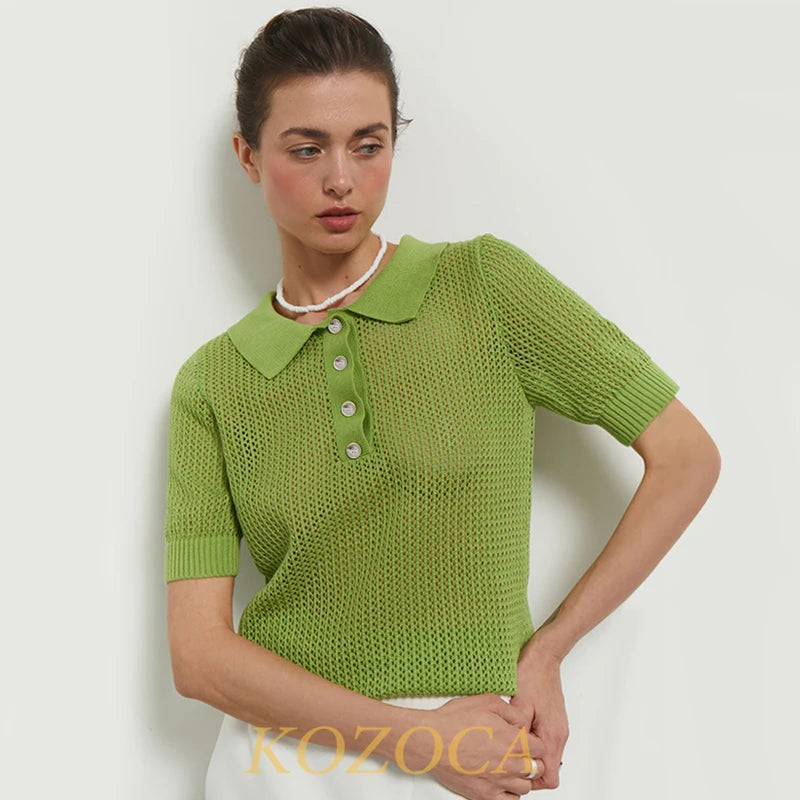 Kozoca Summer Outfits Short Sleeve Solid Polo Shirt Women Fashion Luxury Office Ladies Tops T-Shirts Casual Tees Elegant Clothes