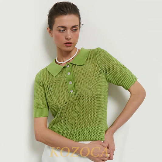 Kozoca Summer Outfits Short Sleeve Solid Polo Shirt Women Fashion Luxury Office Ladies Tops T-Shirts Casual Tees Elegant Clothes