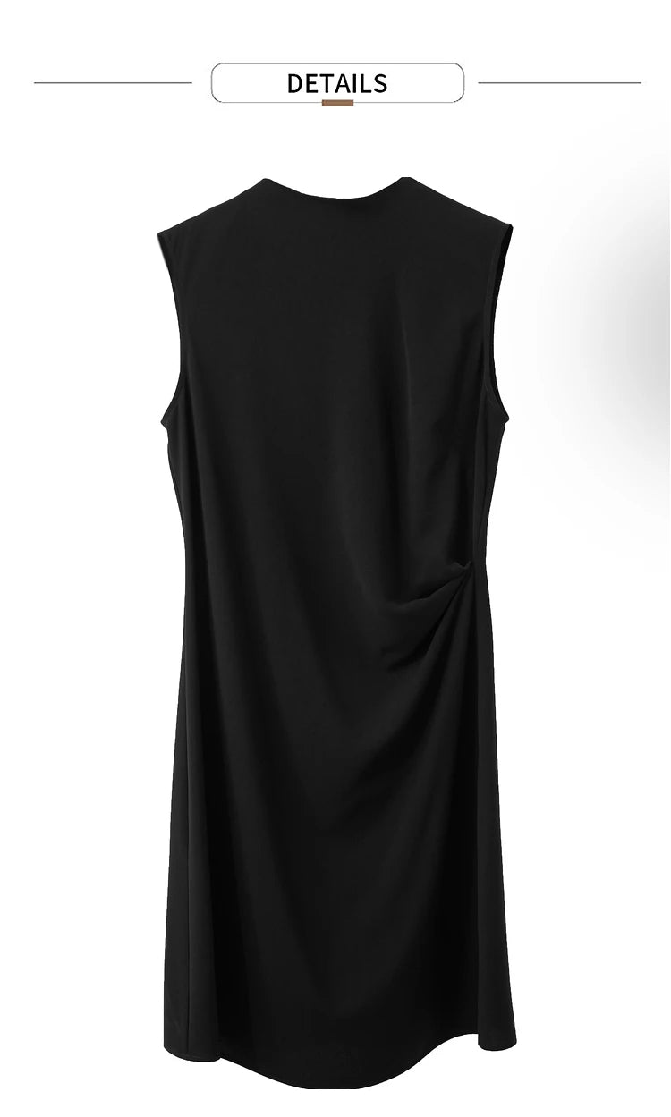 Amii Minimalism 2024 Summer New Sleeveless Small Black Dress Short Slim Half-high Neck Fashion Female Dresses for Women 12452052