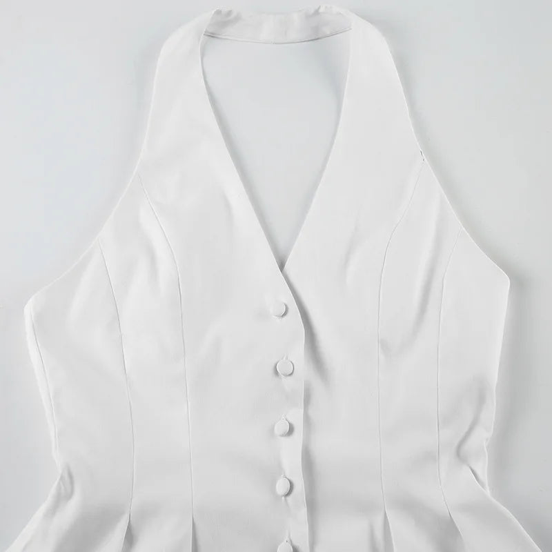 Tuularose White Sexy Top Elegant V Neck Slim Sleeveless Backless Top Casual Beach Vacation High Street Commuter Female Tops 2025